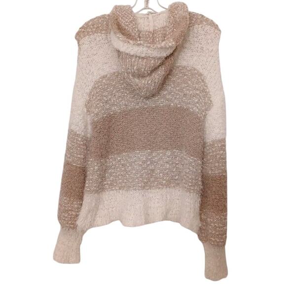 Moral Fiber Sweater HOODIE Size L TAN BROWN Knit Neutral Fuzzy Striped Soft Hood - Picture 2 of 16